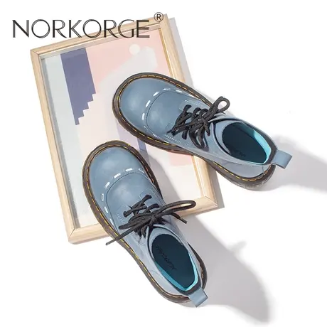 2023新款秋冬复古英伦文艺深雾蓝系带马丁靴女靴真皮圆头小短靴女商品大图