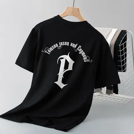 250g重磅美式纯棉t恤男短袖夏季宽松圆领体恤黑色上衣服全棉半袖商品大图