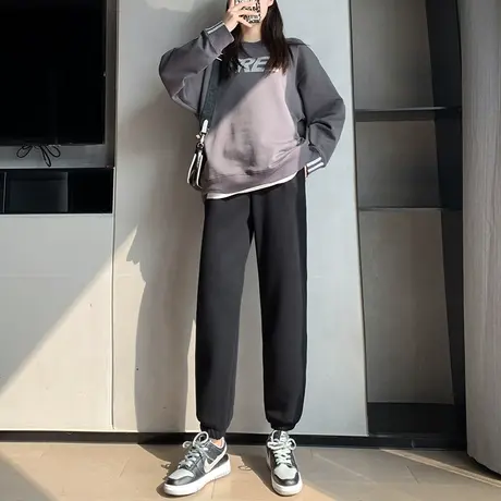 黑色运动裤女春秋冬2022新款宽松束脚九分小个子休闲裤卫裤ins潮图片