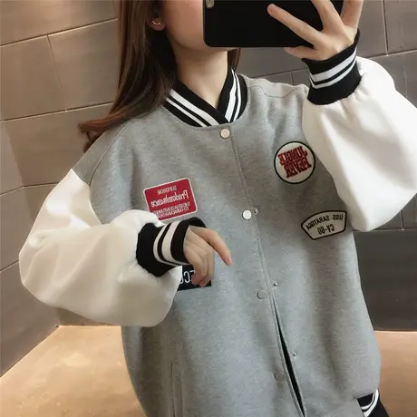 oversize韩版棒球服女韩版2023新款宽松ins潮秋季上衣外套卫衣女商品大图