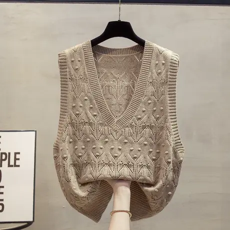 镂空v领针织马甲背心女2023秋装新款宽松外穿马夹叠穿毛衣坎肩潮商品大图