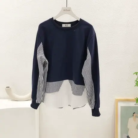 小众设计感上衣2022春季新款韩国东大门洋气时髦条纹衬衫宽松遮肉商品大图