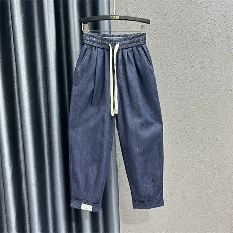 港味宽松抽绳老爹裤潮2023夏季新款显瘦高腰百搭休闲牛仔哈伦裤女商品大图