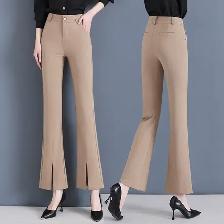 黑色裤子女喇叭裤春秋小个子时尚复古西装垂感修身开叉马蹄裤爆款图片