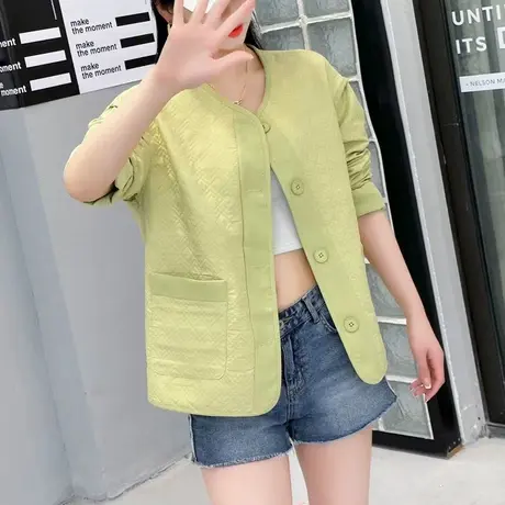 休闲短款外套女春秋2023春季新款宽松小个子短外套女圆领百搭上衣图片