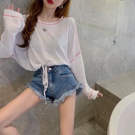 高腰牛仔短裤女2023夏季新款宽松破洞辣妹大码阔腿薄款a字热裤子图片