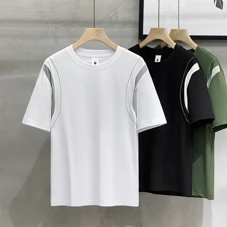 男生短袖潮牌潮流2023新款宽松透气运动半袖体恤男士拼接t恤夏季商品大图