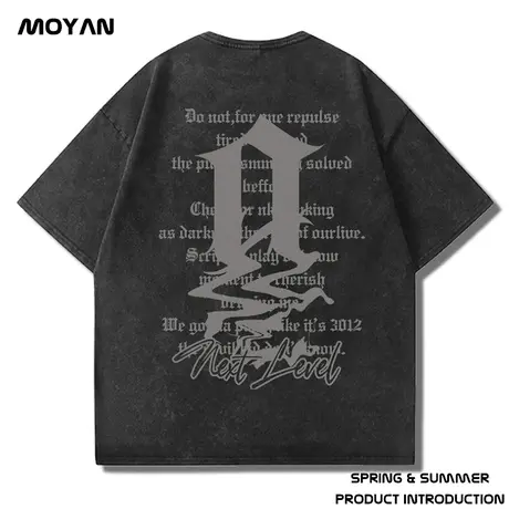 美式重磅纯棉男生潮牌宽松肥佬短袖复古做旧夏大码t恤男加肥加大商品大图