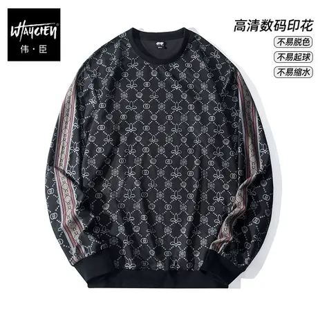 伟臣潮牌大码男装秋冬男式圆领卫衣胖子加肥加大宽松套头肥佬上衣商品大图