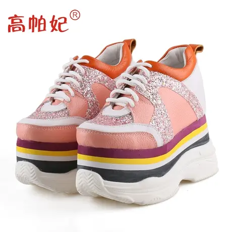 网红超火老爹鞋女真皮12cm内增高女鞋时尚运动厚底亮片千层松糕鞋图片
