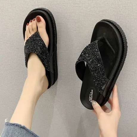 水钻人字拖女夏时尚外穿厚底夹脚网红拖鞋2025新款沙滩坡跟凉拖鞋图片