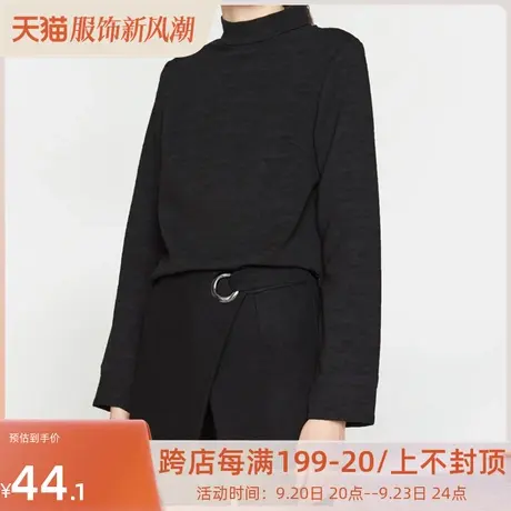 艾格高领针织衫2023春新品简约时尚纯色长袖圆下摆宽松落肩Y1677商品大图