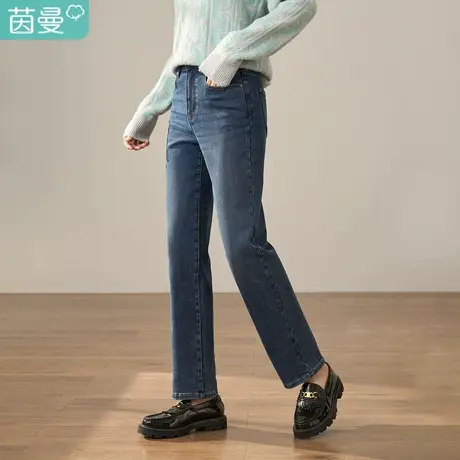 【商场同款】茵曼冬女装新款显高显瘦显腿长复古直筒牛仔裤商品大图