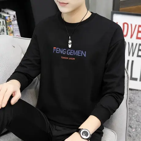 卫衣长袖t恤男士秋季2023新款男生无帽衫秋冬款黑色宽松套头韩版商品大图