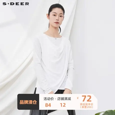 sdeer圣迪奥 🐞女装不规则下摆堆领长袖T恤打底衣女秋百搭S20180204图片