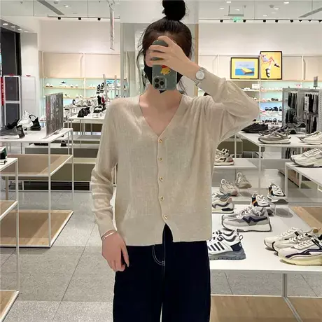 早秋长袖外套女休闲针织开衫外搭新款V领时尚减龄纯色上衣外套女商品大图