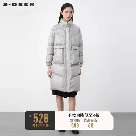 sdeer圣迪奥冬装个性高领口袋抽绳中长款羽绒服S21462445🌳商品大图