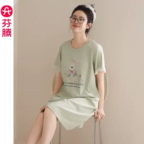芬腾纯棉睡裙女夏季短袖薄款睡衣裙大码夏天可爱休闲家居服连衣裙图片