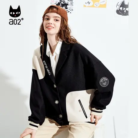 a02黑白撞色拼接外套女2023秋季宽松显瘦百搭休闲长袖潮流棒球服商品大图