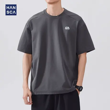 hansca 130g云感速干短袖T恤男2025夏季新款简约烫画运动休闲上衣商品大图