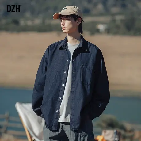 男生藏青色牛仔衬衫男春季长袖衬衣外套牛仔衣2025年新款男装上衣图片