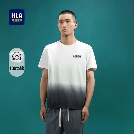 HLA/海澜之家纯棉质地短袖T恤时尚字母刺绣针织渐变圆领短t男商品大图