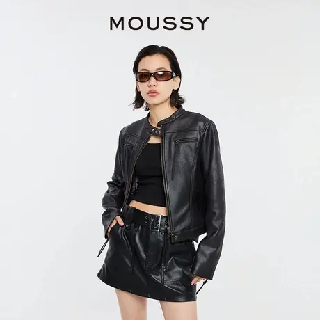 MOUSSY 2024新品叛逆摇滚做旧皮衣解构短款夹克外套028HSZ30-0581图片