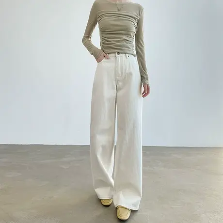 阔腿牛仔裤女2025春秋新款高腰宽松百搭白色显瘦直筒垂感拖地裤子图片