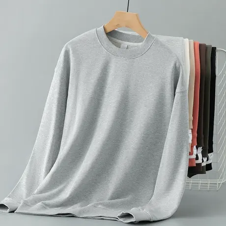 350g重磅卫衣男秋冬保暖加绒加厚摇粒绒圆领套头无帽纯色长袖t恤商品大图