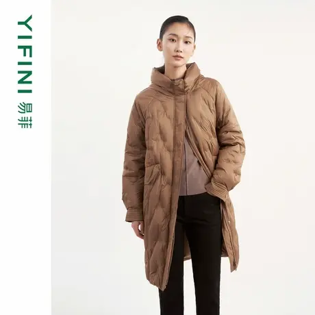 [专柜同款]Yifini/易菲白鹅绒宽松长款保暖羽绒服女简约通勤外套商品大图