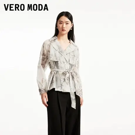 Vero Moda奥莱外套女春秋新款优雅花朵印花风挡腰带翻领风衣大衣图片