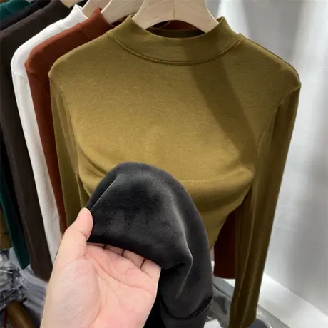 一体绒半高领长袖T恤女秋冬韩版修身显瘦洋气减龄内搭打底衫上衣图片