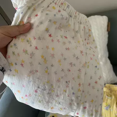 新品！！七彩小星星纯棉双层纱布长裤可爱柔软宽松居家可外穿商品大图