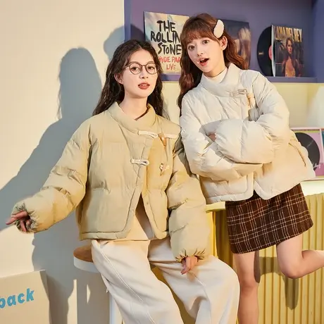 唐狮2025秋冬新款女立领仿牛角扣新中式棉衣短款小个子保暖棉服潮图片