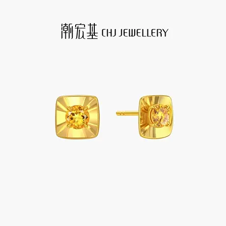 潮宏基至简黄18K金水晶耳钉彩金耳饰礼物送女友高级ins风精致商品大图
