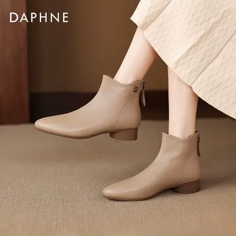 达芙妮短靴女2025新款秋冬季尖头软皮及踝靴法式妈妈单裸靴马丁靴图片