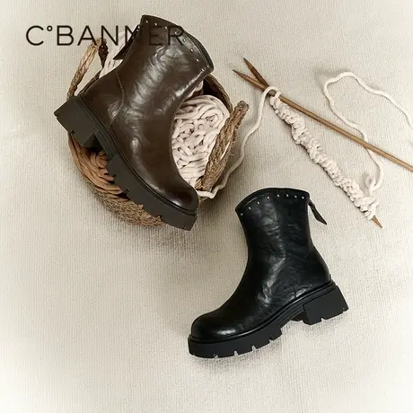 千百度手抓皮厚底切尔西靴女款冬季新款复古烟筒靴朋克短靴子商品大图