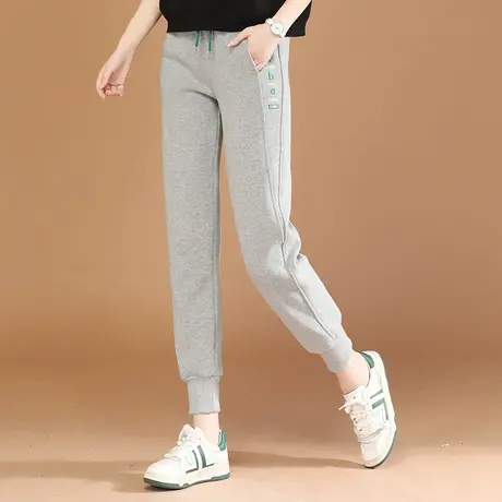 韩潮袭人松紧腰刺绣加绒加厚休闲卫裤女2023冬新款显瘦束脚运动裤商品大图