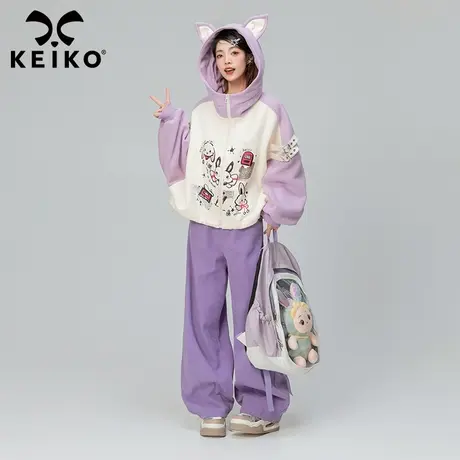 KEIKO 可爱卡通连帽卫衣女加绒加厚23秋冬新款慵懒风宽松开衫外套商品大图