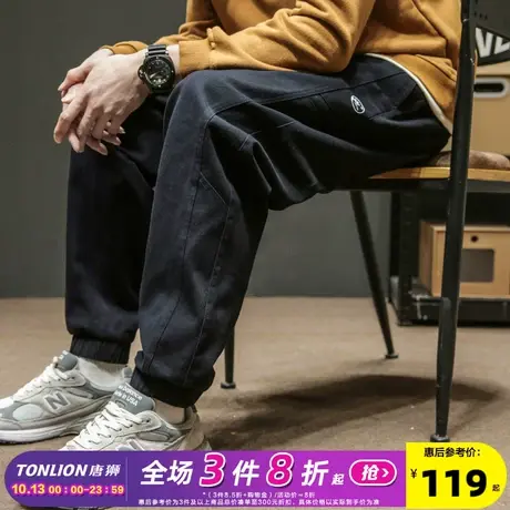 唐狮2023春夏季新款休闲裤男士宽松束脚裤子黑色男生工装裤潮牌商品大图