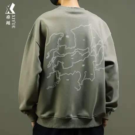 希越重磅印花男士套头卫衣宽松大码加大加肥圆领内搭打底衫秋冬季商品大图