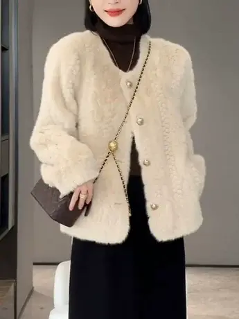 2023新款爆款小香风毛毛设计感白色羊羔毛绒短款外套女秋冬季皮草商品大图