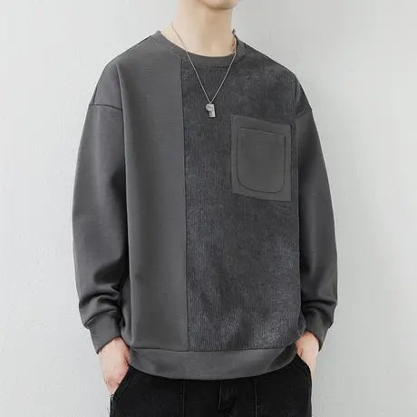 加绒卫衣男秋冬款宽松圆领打底衫男冬季保暖秋衣青少年潮牌上衣服商品大图