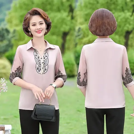 年轻妈妈夏装上衣中年女洋气高贵小衫薄款七分袖气质中老年女衬衫商品大图