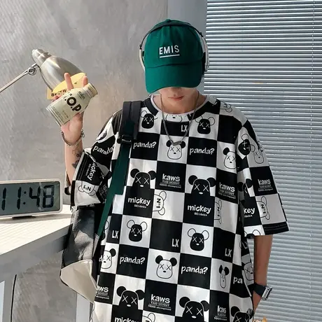 短袖男港风t恤ins潮流男装暴力熊夏季衣服潮牌宽松设计感小众半袖商品大图