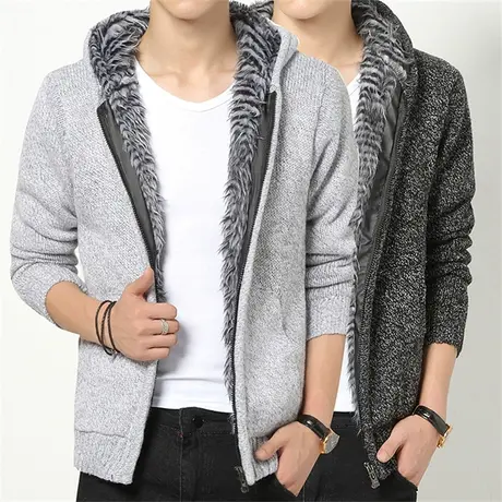 2023秋冬季男士青年毛线衣外套加绒加厚针织开衫修身棉服棉袄男装商品大图