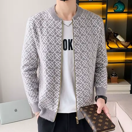 开衫毛衣男士秋季拉链针织衫外套青年百搭休闲加厚保暖水貂绒线衣商品大图