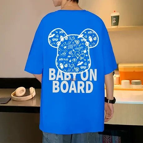 夏季纯棉宽松短袖T恤男潮牌ins2024新款暴力小熊印花美式情侣体恤商品大图