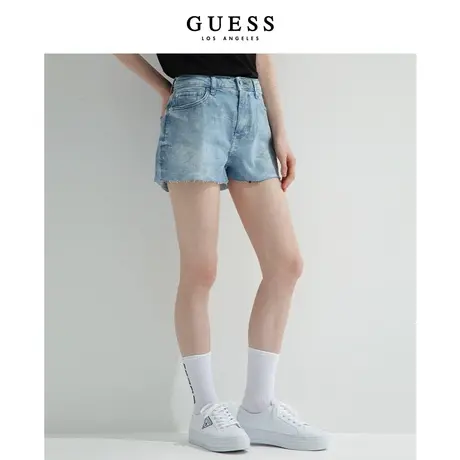 【38上新季】GUESS 女士复古水洗做旧磨白直筒牛仔短裤商品大图