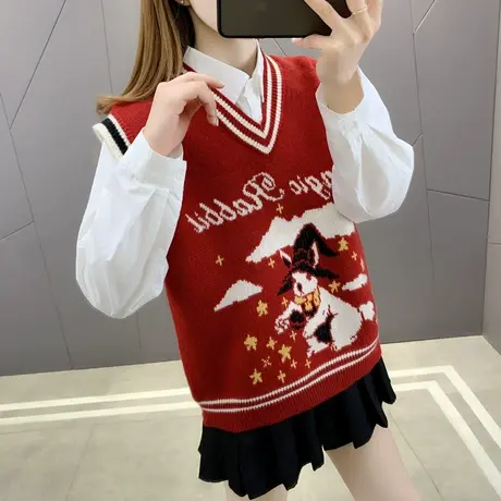 马甲背心针织女士春装2024年新款韩版学院风坎肩无袖v领马夹外套图片